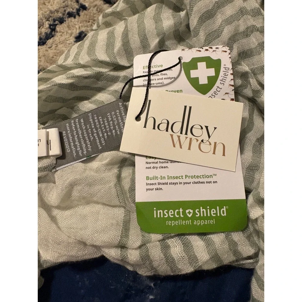 Hadley Wren Insect Shield Scarf Green White Striped Repellent Apparel NWT